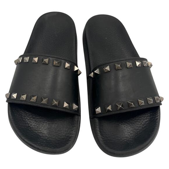 Valentino Garavani Shoes - Valentino Garavani Slides Sandals Rockstud Rubber Summer Flat Black Size 6.5